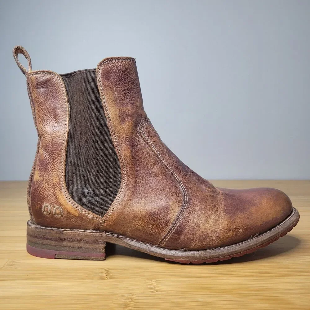 Bed|Stü Nandi short Chelsea boots Brown Sz 8 Genuine Leather Distressed Booties - Picture 5 of 11